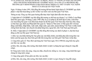 Thông tư 967-TCHQ/PC phạm vi hoạt động cụ thể khu vực kiểm soát Hải quan Việt Nam hướng dẫn Nghị định 128-HĐBT