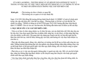 Công văn 2829-LĐTBXH/TC thực hiện QĐ 111 và TT 04 chính sách trong việc sắp xếp biên chế