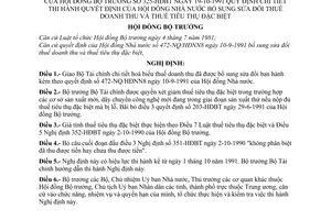 Nghị định 325-HĐBT hướng dẫn thi hành Quyết định của Hội đồng Nhà nước bổ sung sửa đổi thuế doanh thu và thuế tiêu thụ đặc biệt