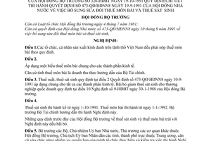 Nghị định 326-HĐBT thuế môn bài và thuế sát sinh để hướng dẫn thi hành Quyết định 73-QĐ/HĐNN8