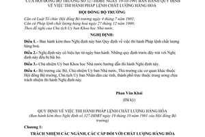 Nghị định 27-HĐBT thi hành Pháp lệnh chất lượng hàng hoá