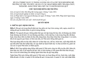 Quyết định  333-CTHĐBT  tổ chức, quản lý các hoạt động điều tra địa chất, thăm dò, khai thác mỏ, chế tác và buôn bán đá quý