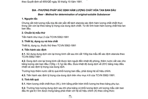 Tiêu chuẩn Việt Nam TCVN 5565:1991 về bia - phương pháp xác định hàm lượng chất hòa tan ban đầu do Ủy ban Khoa học Nhà nước ban hành