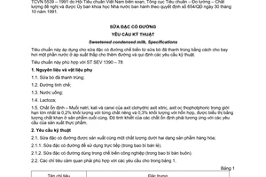 Tiêu chuẩn Việt Nam TCVN 5539:1991 về Sữa đặc có đường - Yêu cầu kỹ thuật do Ủy ban Khoa học Nhà nước ban hành