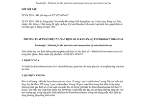 Tiêu chuẩn Việt Nam TCVN 5518:1991 (ST SEV 6076-87) về Thực phẩm - Phương pháp phát hiện và xác định lượng vi khuẩn họ Enterobacteriaceace do Ủy ban Khoa học Nhà nước ban hành