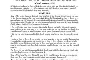 Quyết định  337-HĐBT  biện pháp quản lý ngoại tệ trong thời gian trước mắt