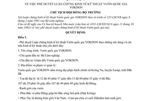 Quyết định  352-CT phê duyệt luận chứng kinh tế kỹ thuật vườn Quốc gia YOKDON