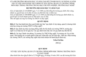 Quyết định  2759/QĐ  "Quy định về xây dựng, quản lý chương trình môn học trong trường trung học chuyên nghiệp, trường dạy nghề"