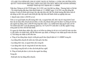 Công văn hướng dẫn quyết toán kinh phí thực hiện sắp xếp tổ chức biên chế hành chính sự nghiệp theo QĐ 111-HĐBT