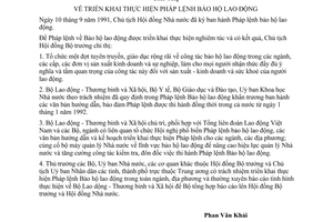 Chỉ thị 359-CT triển khai thực hiện Pháp lệnh Bảo hộ lao động