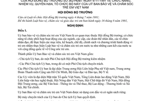 Nghị định 362-HĐBT chức năng, nhiệm vụ, quyền hạn, tổ chức bộ máy của Uỷ ban bảo vệ và chăm sóc trẻ em Việt Nam