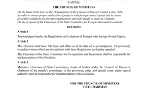 Decision No. 366-HDBT on evaluation of projects with foreign owned capital