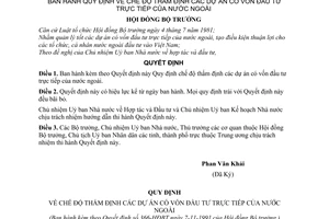 Quyết định  366-HĐBT  Quy định chế độ thẩm định các Dự án có vốn đầu tư trực tiếp của nước