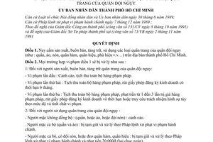 Quyết định  813/QĐ-UB cấm sản xuất, buôn bán, tàng trữ, sử dụng các loại quân trang của quân đội ngụy