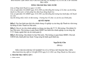 Quyết định  134-QĐ-TTNN  tạm thời tiêu chuẩn chung về nghiệp vụ của các cấp Thanh tra viên