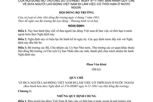 Nghị định 370-HĐBT Quy chế đưa người lao động Việt Nam đi làm việc có thời hạn ở nước ngoài