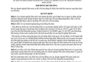 Quyết định 378-HĐBT biện pháp giải quyết vốn lưu động của các doanh nghiệp nhà nước