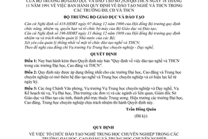 Quyết định  2928/QĐ-THDN  Quy định về đào tạo nghề và THCN trong các trường ĐH, CĐ và THCN