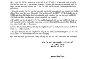 Chỉ thị 45/CT-UB phát hành tín phiếu kho bạc nhà nước địa bàn thành phố Hồ Chí Minh