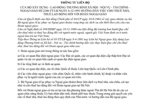 Thông tư liên tịch 2240-TT/LB cho thuê nhà thuê lao động đoàn Ngoại giao