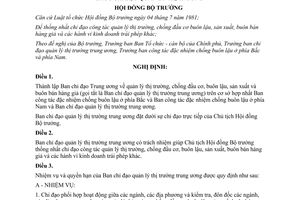 Nghị định 398-HĐBT tổ chức chỉ đạo quản lý thị trường