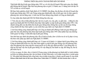 Thông báo 197/TB-UB tổ chức kiểm tra xử lý vi phạm nghĩa vụ nộp lệ phí giao thông thành phố Hồ Chí Minh
