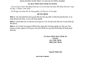 Quyết định 244/QĐ.UB 1991 khai thác sử dụng đường nước phục vụ sản xuất nông nghiệp An Giang