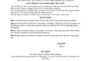 Quyết định  873-QĐ  bản Quy định về công nhận phòng thử nghiệm