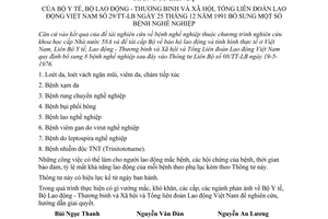 Thông tư liên bộ 29/TT-LB bổ sung bệnh nghề nghiệp