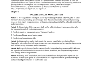 Law No. 64-LCT/HDNN8 of December 26, 1991, on Import Tax and Export Tax.