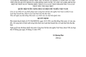Nghị quyết phê chuẩn Quyết định của Hội đồng Nhà nước bổ sung thuế suất trong Biểu thuế của Luật thuế doanh thu và Luật thuế tiêu thụ đặc biệt