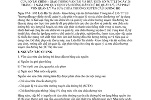 Thông tư liên tịch 78/TTLT hướng dẫn chế độ quản lý cấp phát vốn quản lý sửa chữa cầu đường bộ