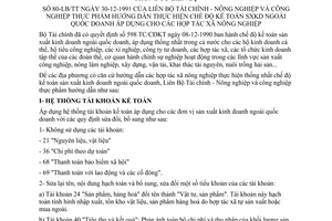 Thông tư liên bộ 80-LB/TT chế độ kế toán sản xuất kinh doanh ngoài quốc doanh áp dụng Hợp tác xã nông nghiệp