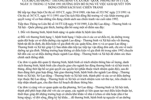 Thông tư liên bộ 18/TT-LB bổ sung giải quyết tồn đọng chính sách sau chiến tranh