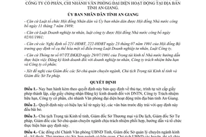Quyết định 13/QĐ.UB.TC 1992 cấp giấy phép thành lập chứng nhận đăng ký kinh doanh An Giang