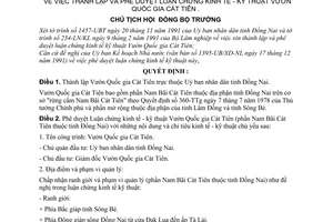 Quyết định  8-CT  thành lập và phê duyệt luận chứng kinh tế - kỹ thuật Vườn Quốc gia Cát Tiên