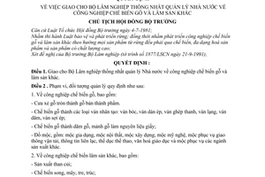 Quyết định  14-CT  giao cho Bộ Lâm nghiệp thống nhất quản lý Nhà nước về công nghiệp chế biến gỗ và lâm sản khác