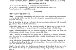 Nghị định 18-HĐBT quy định danh mục thực vật rừng, động vật rừng quý, hiếm và chế độ quản lý, bảo vệ