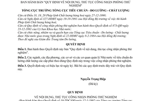 Quyết định 10-TĐC/QĐ  Quy định về nội dung, thủ tục công nhận phòng thử nghiệm