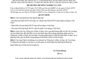 Quyết định 23/BVTV-KHKT/QĐ  bổ sung thuốc bảo vệ thực vật vào danh mục được phép dùng, một số thuốc hạn chế sử dụng  cấm sử dụng ở Việt Nam