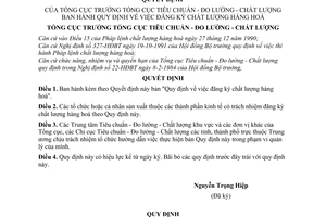 Quyết định  24-TĐC/QĐ  quy định về đăng ký chất lượng hàng hoá