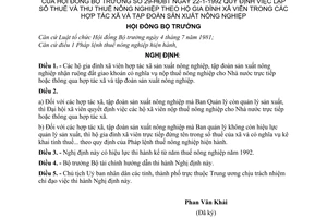 Nghị định 29-HĐBT quy định lập Sổ Thuế và thu Thuế Nông nghiệp theo hộ gia đình xã viên trong các hợp tác xã và tập đoàn sản xuất nông nghiệp