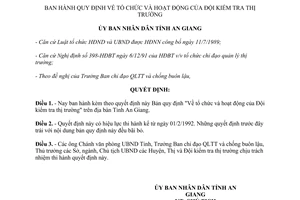 Quyết định 49/QĐ.UB 1992 Quy định tổ chức hoạt động Đội kiểm tra thị trường An Giang