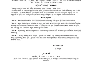 Nghị định 37-HĐBT Quy chế quản lý kinh doanh du lịch