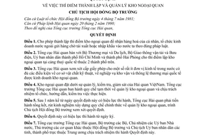 Quyết định 43-CT  thí điểm thành lập và quản lý kho ngoại quan