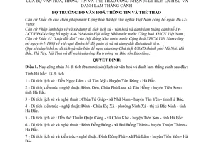 Quyết định  138/QĐ  công nhận 36 di tích lịch sử và danh lam thắng cảnh