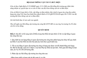 Quyết định 261QĐ/TCCB-LĐ năm 1992 sửa đổi Điều lệ tạm thời thi cấp bằng sĩ quan