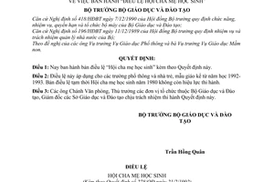 Quyết định 278/QĐ  “Điều lệ hội cha mẹ học sinh”