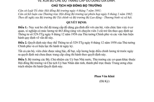 Quyết định  59-CT  xoá bỏ trang cấp đồ dùng gia đình