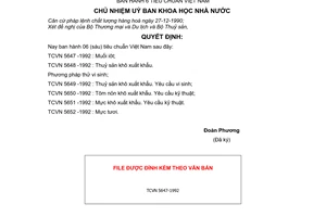 Quyết định 130-QĐ 6 tiêu chuẩn Việt Nam TCVN 5647 -1992 TCVN 5648 -1992 TCVN 5649 -1992 TCVN 5650 -1992 TCVN 5651 -1992 TCVN 5652 -1992